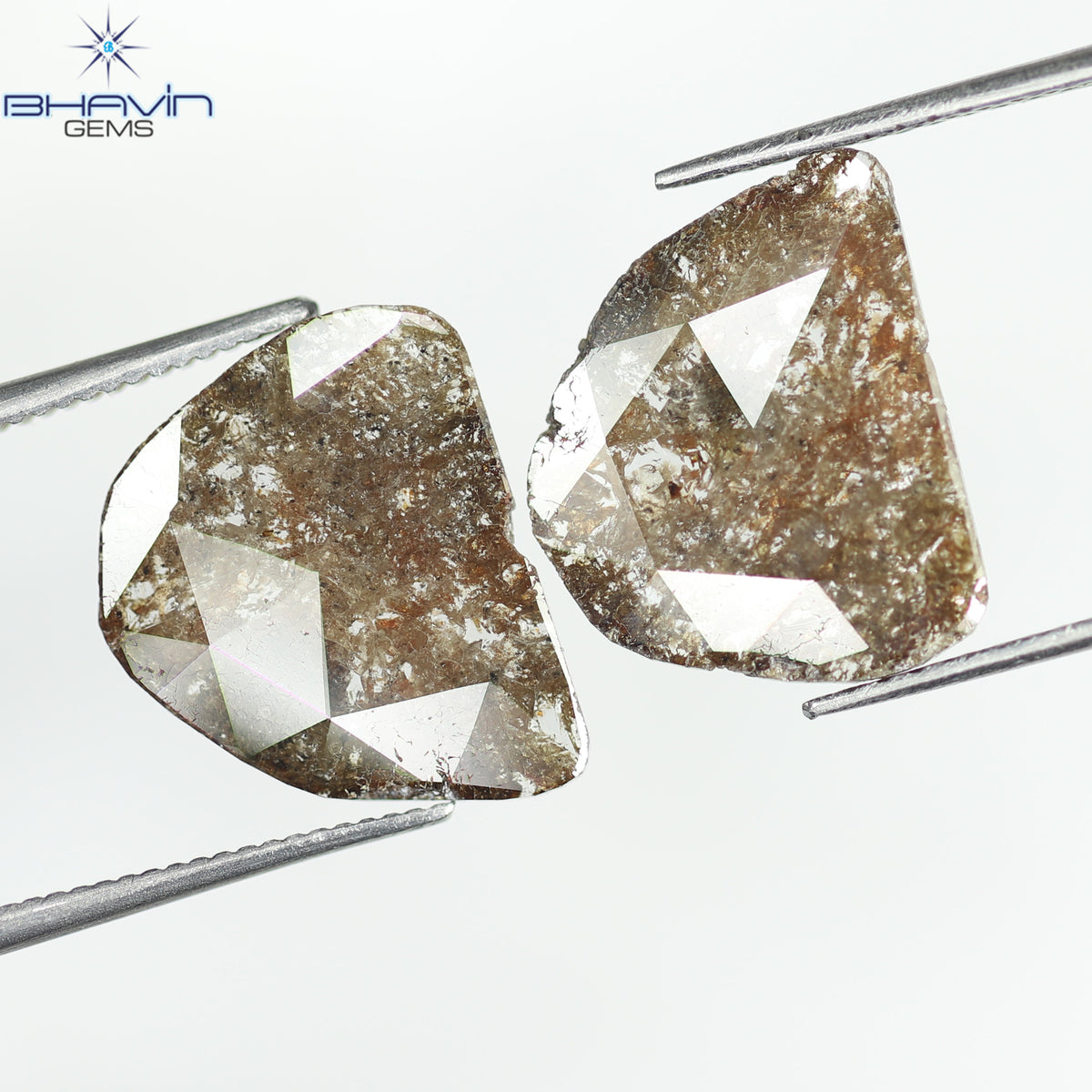 3.68 CT/2 Pcs Natural Slice Diamond Brown Color Clarity I3 (13.89 MM)