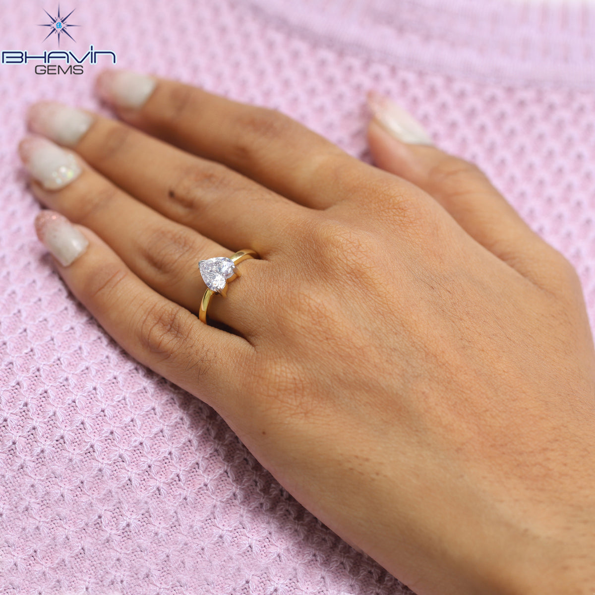 Natural Heart Diamond Engagement Ring in Solid Gold