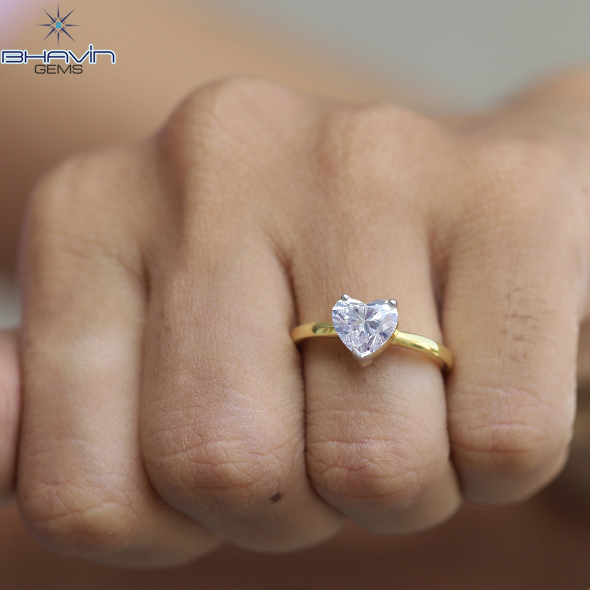Natural Heart Diamond Engagement Ring in Solid Gold