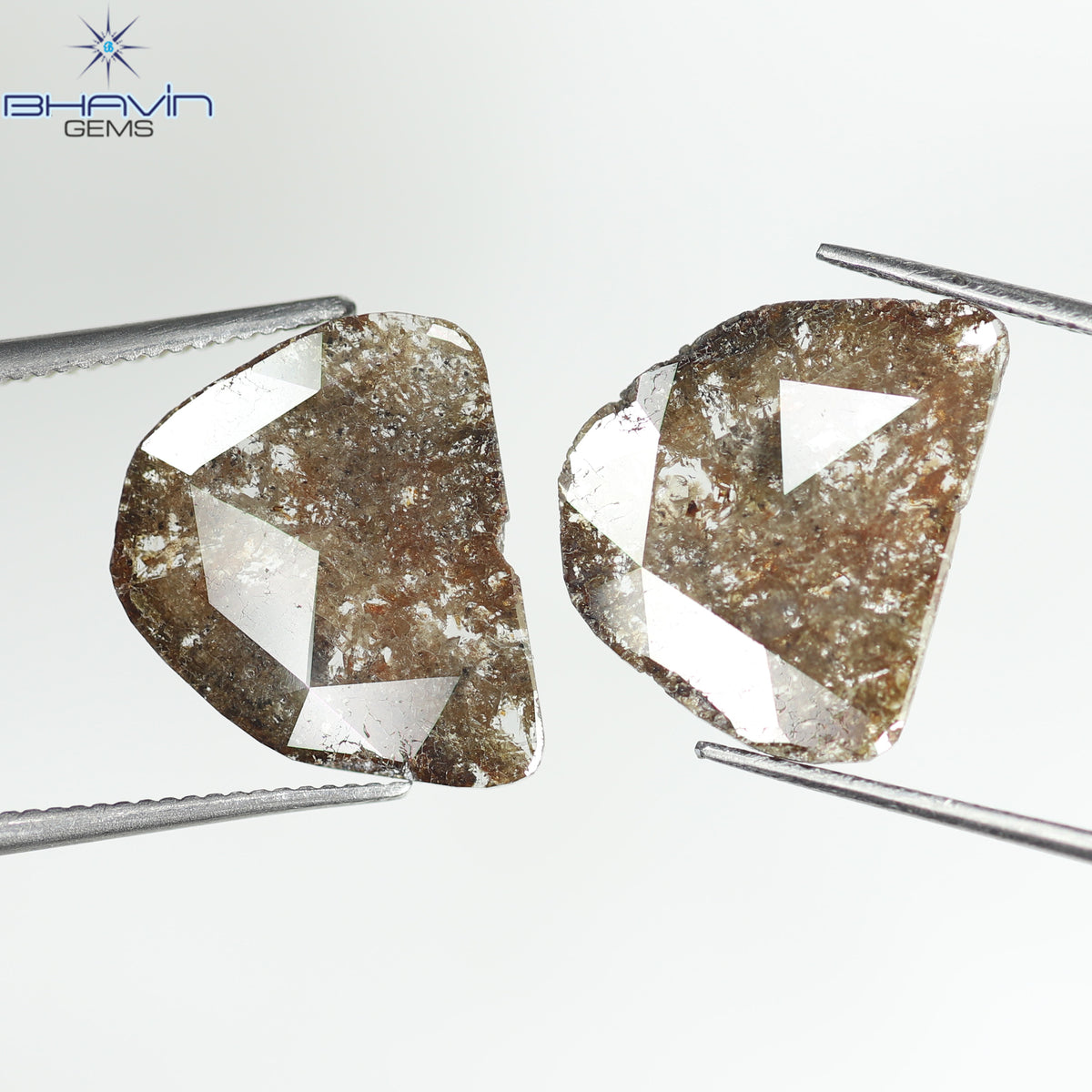 3.68 CT/2 Pcs Natural Slice Diamond Brown Color Clarity I3 (13.89 MM)