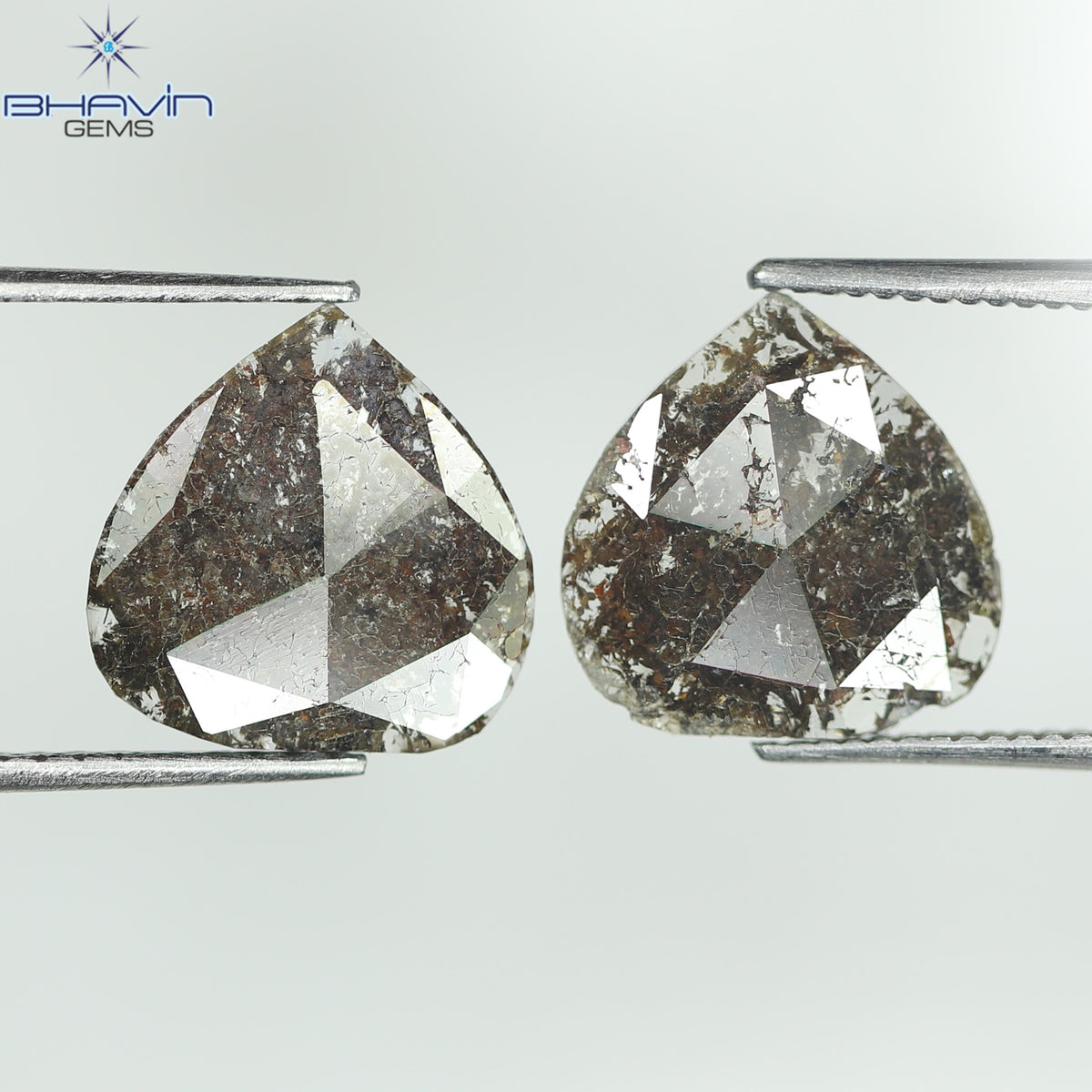 2.75 CT (2 ピース) ペアー スライス シェイプ ナチュラル ダイヤモンド ブラウン カラー I3 クラリティ (11.55 MM)