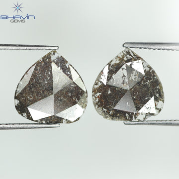 2.75 CT (2 ピース) ペアー スライス シェイプ ナチュラル ダイヤモンド ブラウン カラー I3 クラリティ (11.55 MM)
