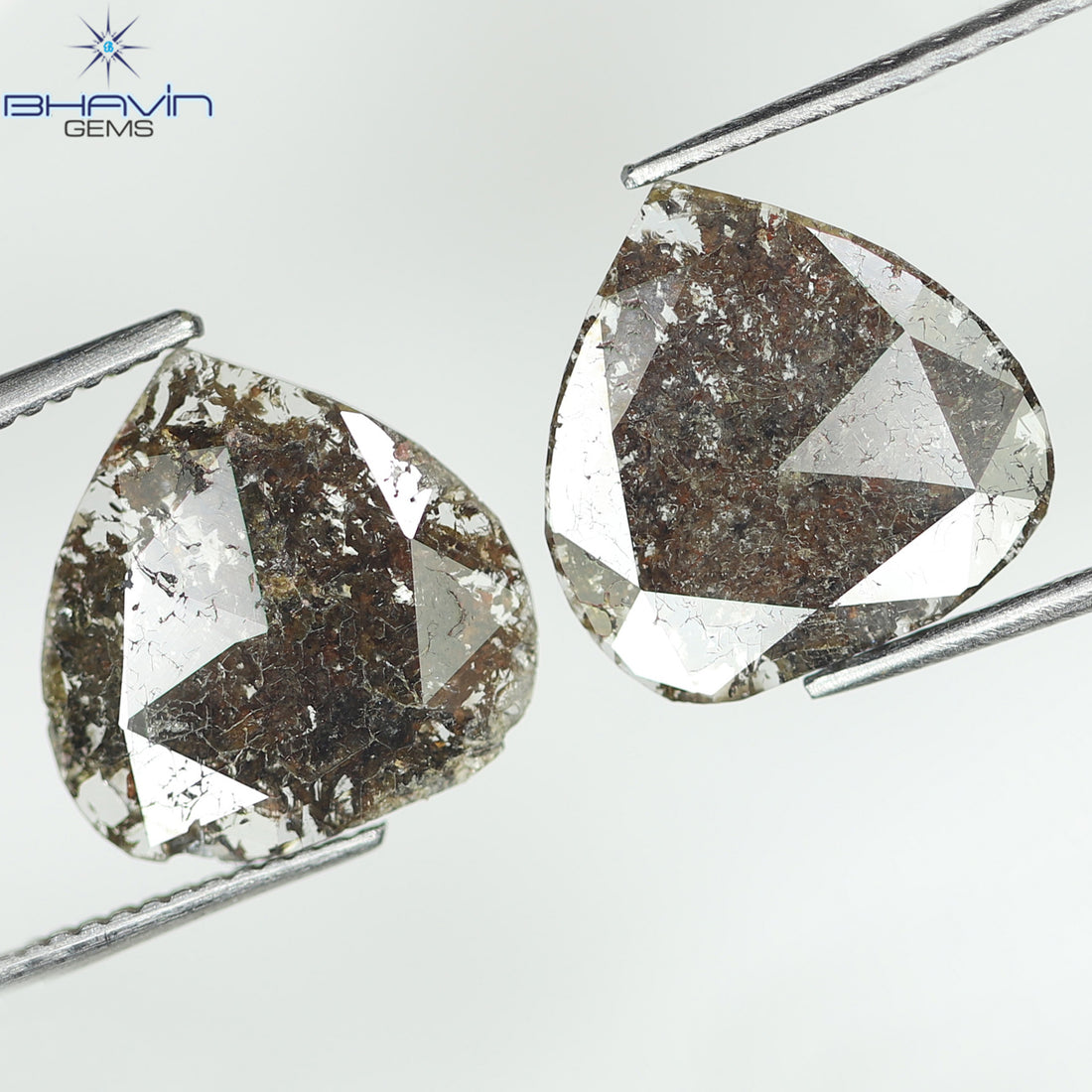 2.75 CT (2 ピース) ペアー スライス シェイプ ナチュラル ダイヤモンド ブラウン カラー I3 クラリティ (11.55 MM)