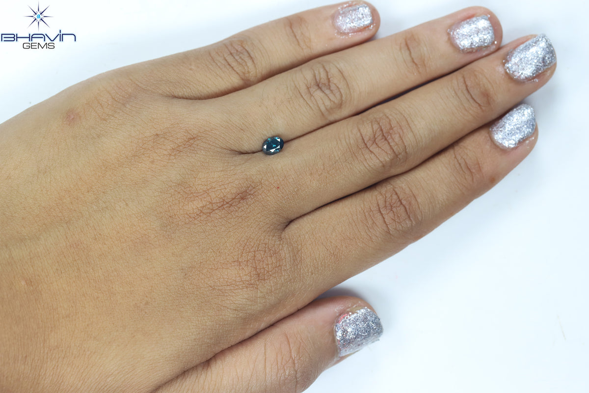 0.52 CT Natural Oval Diamond Enhanced Greenish Blue Color Clarity SI2 (5.40 MM)