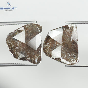3.25 CT (2 個) ペアー スライス シェイプ ナチュラル ダイヤモンド ブラウン カラー I3 クラリティ (11.72 MM)