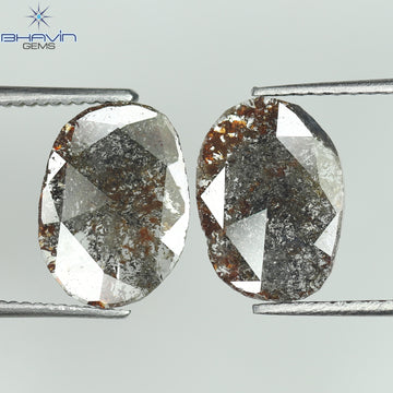 2.08 CT/2 Pcs Natural Uncut Slice Diamond Brown Color Clarity I3 (11.06 MM)