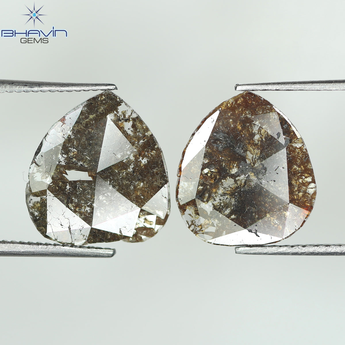 2.30 CT (2 個) ペアー スライス シェイプ ナチュラル ダイヤモンド ブラウン カラー I3 クラリティ (11.60 MM)