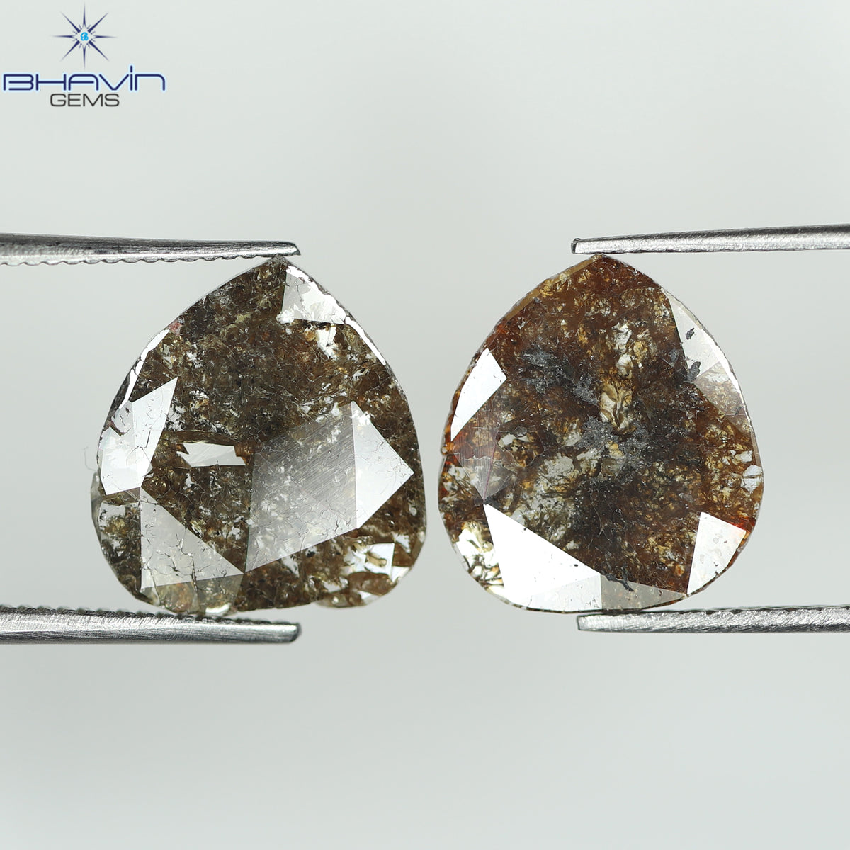 2.30 CT (2 個) ペアー スライス シェイプ ナチュラル ダイヤモンド ブラウン カラー I3 クラリティ (11.60 MM)