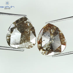 2.30 CT (2 個) ペアー スライス シェイプ ナチュラル ダイヤモンド ブラウン カラー I3 クラリティ (11.60 MM)