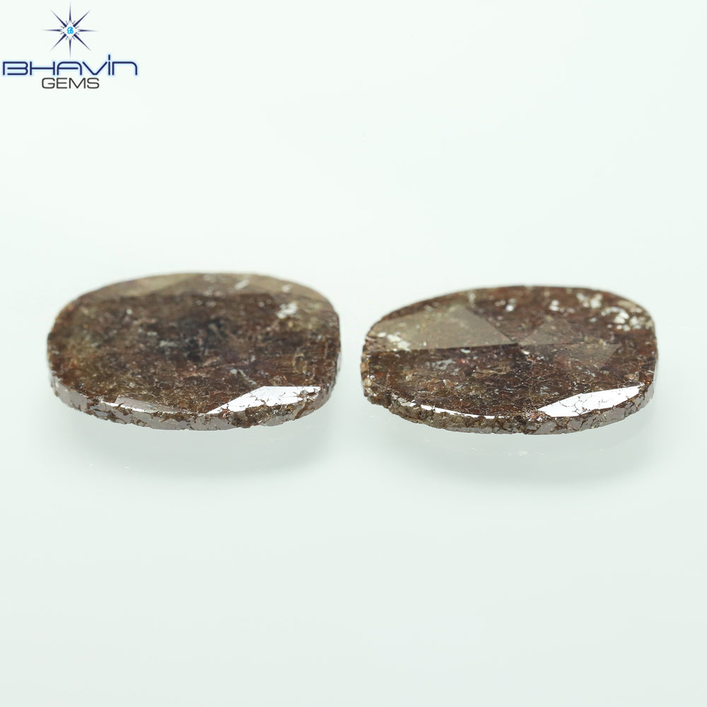 3.43 CT (2 Pcs) Uncut Slice Shape Natural Diamond Brown Color I3 Clarity (11.72 MM)