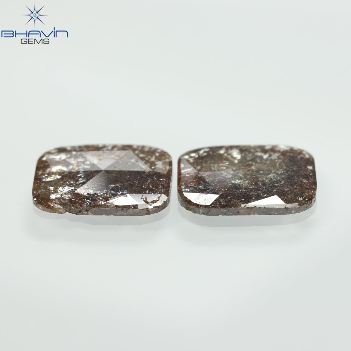 4.09 CT/2 Pcs Natural Square Slice Diamond Brown Color Clarity I3 (11.40 MM)