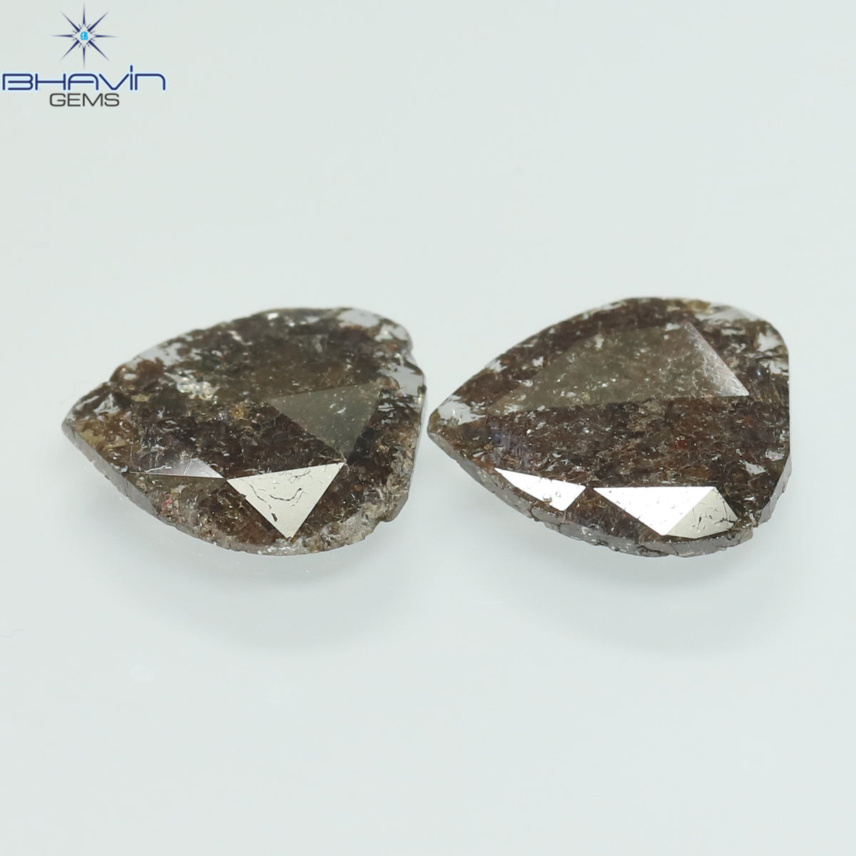 2.75 CT (2 ピース) ペアー スライス シェイプ ナチュラル ダイヤモンド ブラウン カラー I3 クラリティ (11.55 MM)