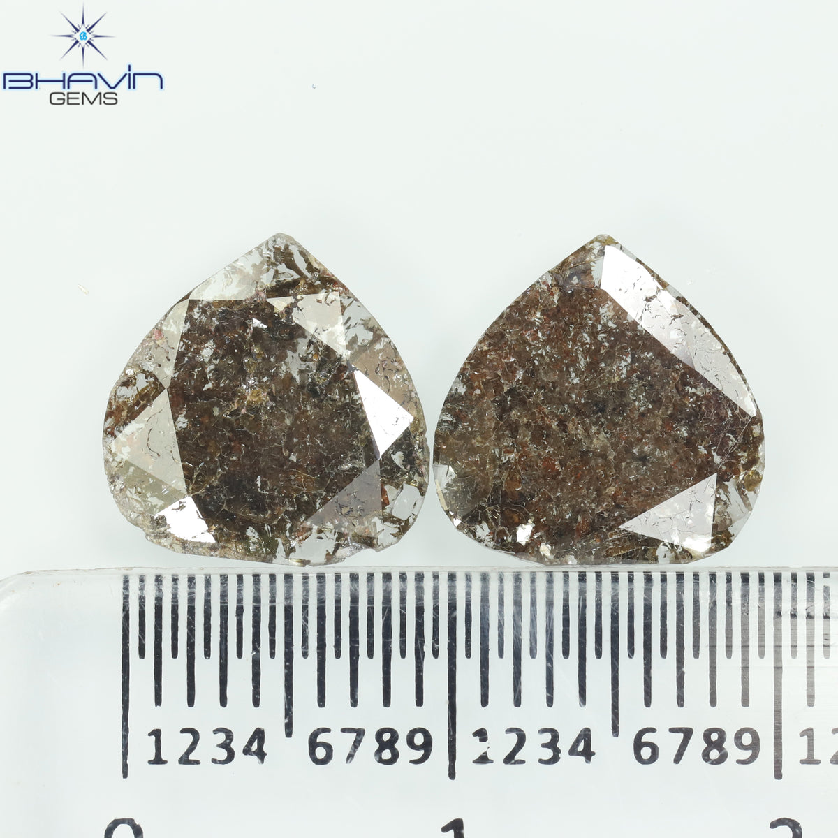 2.75 CT (2 ピース) ペアー スライス シェイプ ナチュラル ダイヤモンド ブラウン カラー I3 クラリティ (11.55 MM)