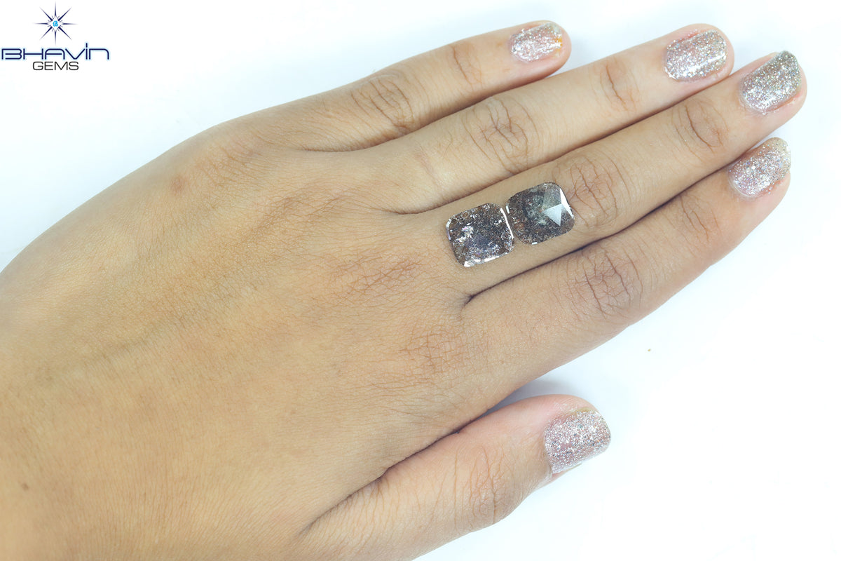 4.09 CT/2 Pcs Natural Square Slice Diamond Brown Color Clarity I3 (11.40 MM)