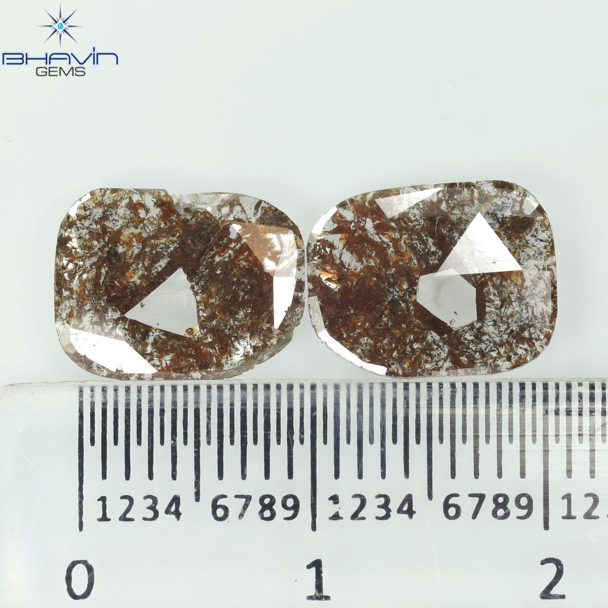 2.27 CT/2 Pcs Natural Uncut Slice Diamond Brown Color Clarity I3 (10.79 MM)