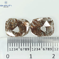 3.25 CT (2 個) ペアー スライス シェイプ ナチュラル ダイヤモンド ブラウン カラー I3 クラリティ (11.72 MM)