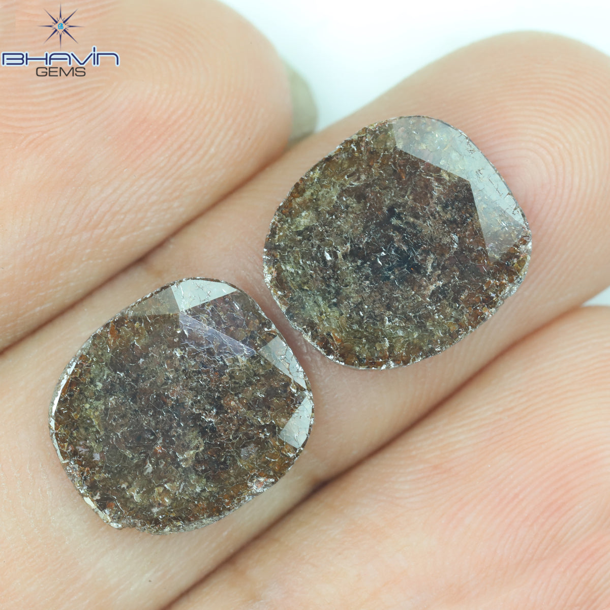 3.43 CT/2 Pcs Natural Uncut Slice Diamond Brown Color Clarity I2 (11.72 MM)