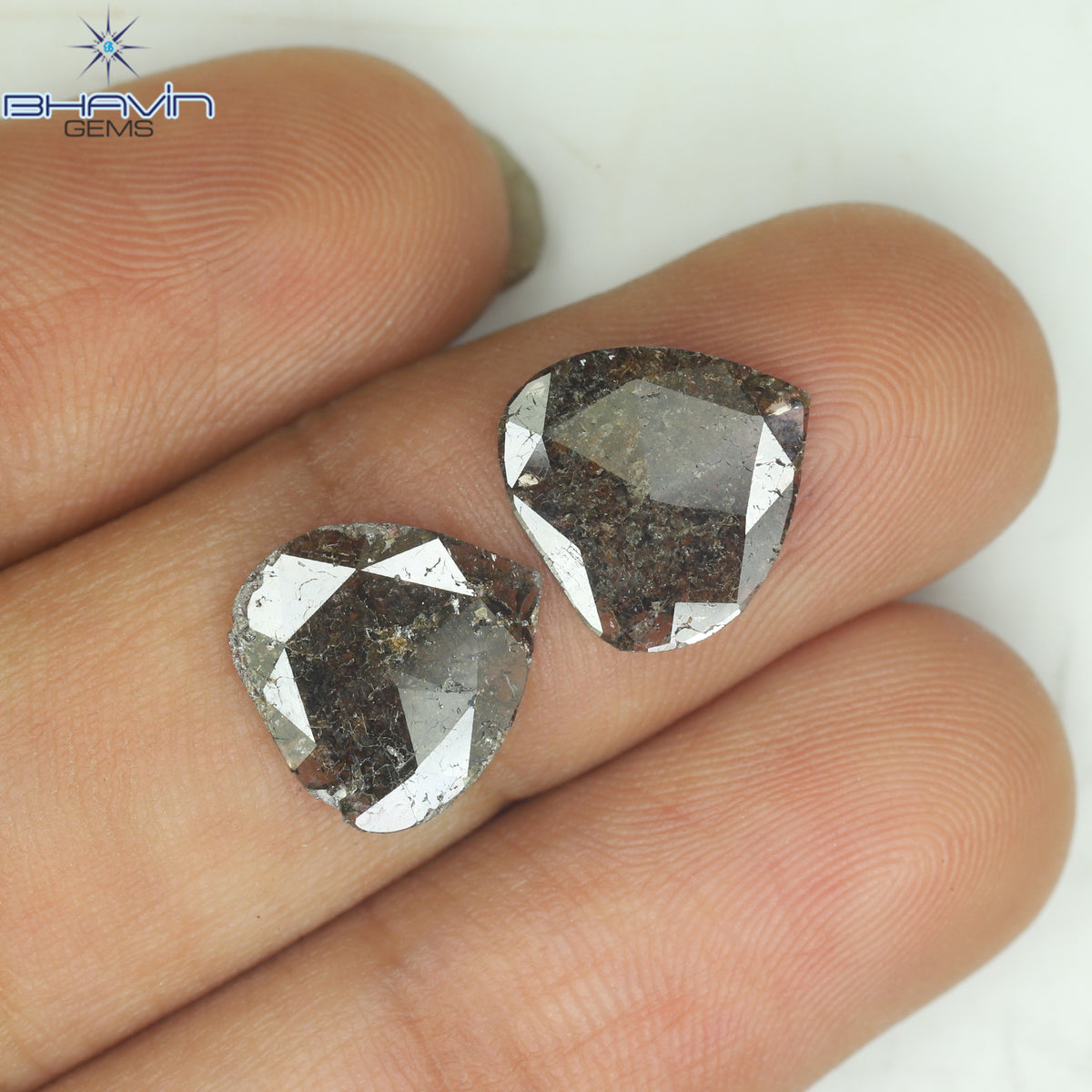 2.75 CT (2 ピース) ペアー スライス シェイプ ナチュラル ダイヤモンド ブラウン カラー I3 クラリティ (11.55 MM)