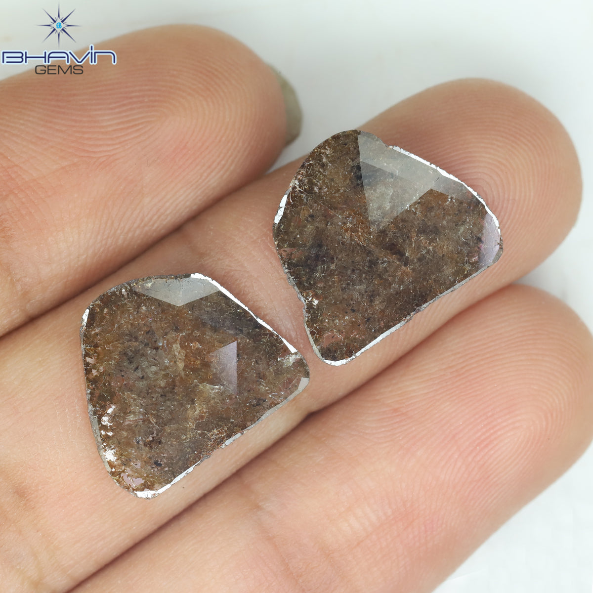 3.25 CT (2 個) ペアー スライス シェイプ ナチュラル ダイヤモンド ブラウン カラー I3 クラリティ (11.72 MM)