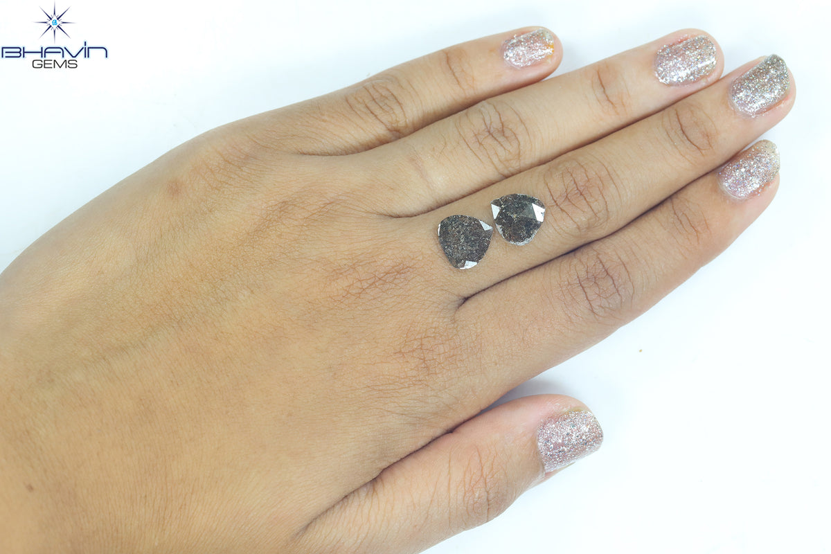 2.75 CT (2 ピース) ペアー スライス シェイプ ナチュラル ダイヤモンド ブラウン カラー I3 クラリティ (11.55 MM)