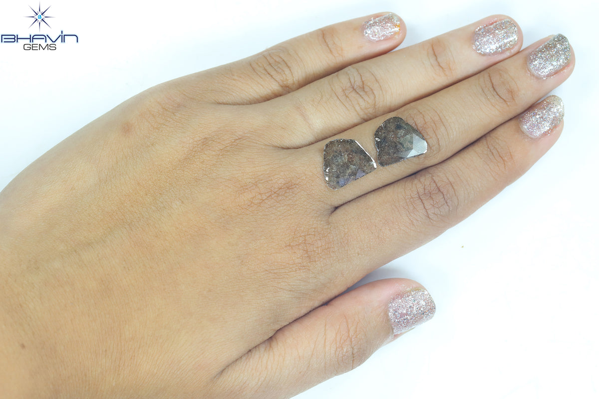 3.25 CT (2 個) ペアー スライス シェイプ ナチュラル ダイヤモンド ブラウン カラー I3 クラリティ (11.72 MM)