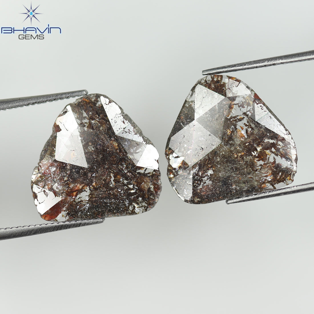 4.33 CT/2 Pcs Natural Uncut Slice Diamond Brown Color Clarity I3 (13.00 MM)