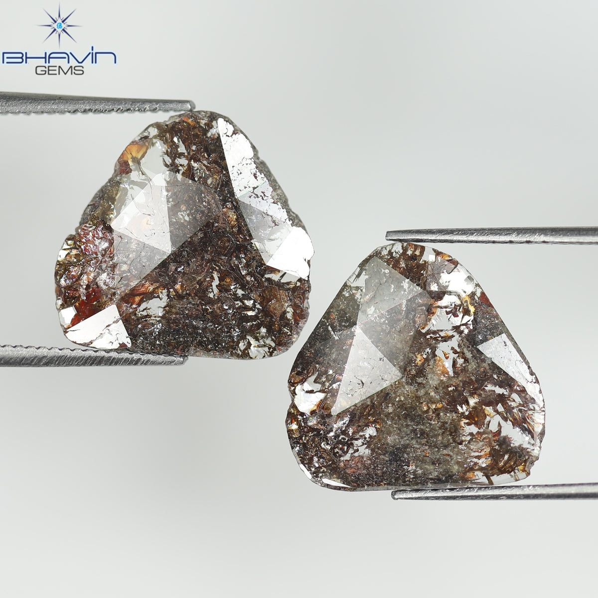 4.33 CT/2 Pcs Natural Uncut Slice Diamond Brown Color Clarity I3 (13.00 MM)