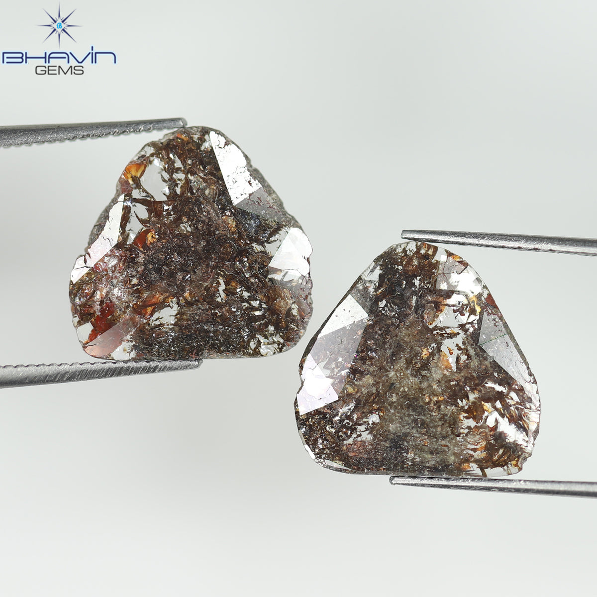 4.33 CT/2 Pcs Natural Uncut Slice Diamond Brown Color Clarity I3 (13.00 MM)