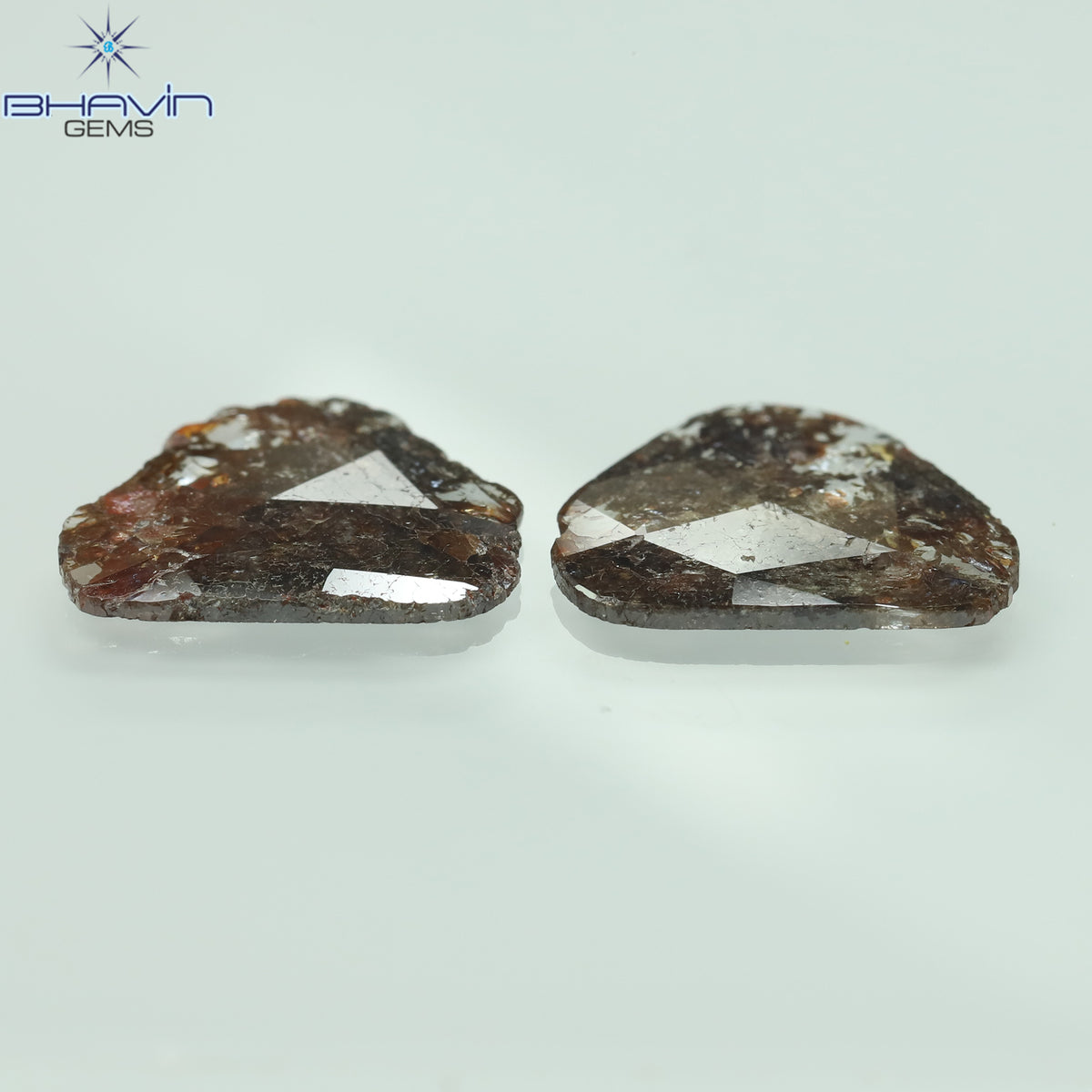 4.33 CT/2 Pcs Natural Uncut Slice Diamond Brown Color Clarity I3 (13.00 MM)