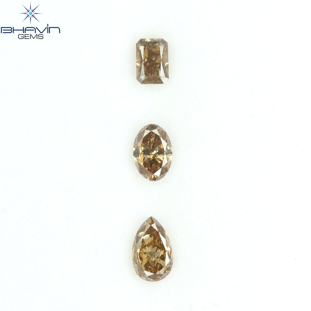 1.56 CT/3 Pcs Natural Mix Diamond Brown Color Clarity SI (7.17 MM)