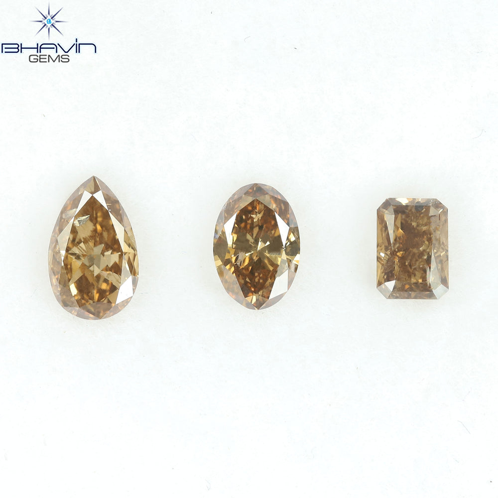 1.56 CT/3 Pcs Natural Mix Diamond Brown Color Clarity SI (7.17 MM)
