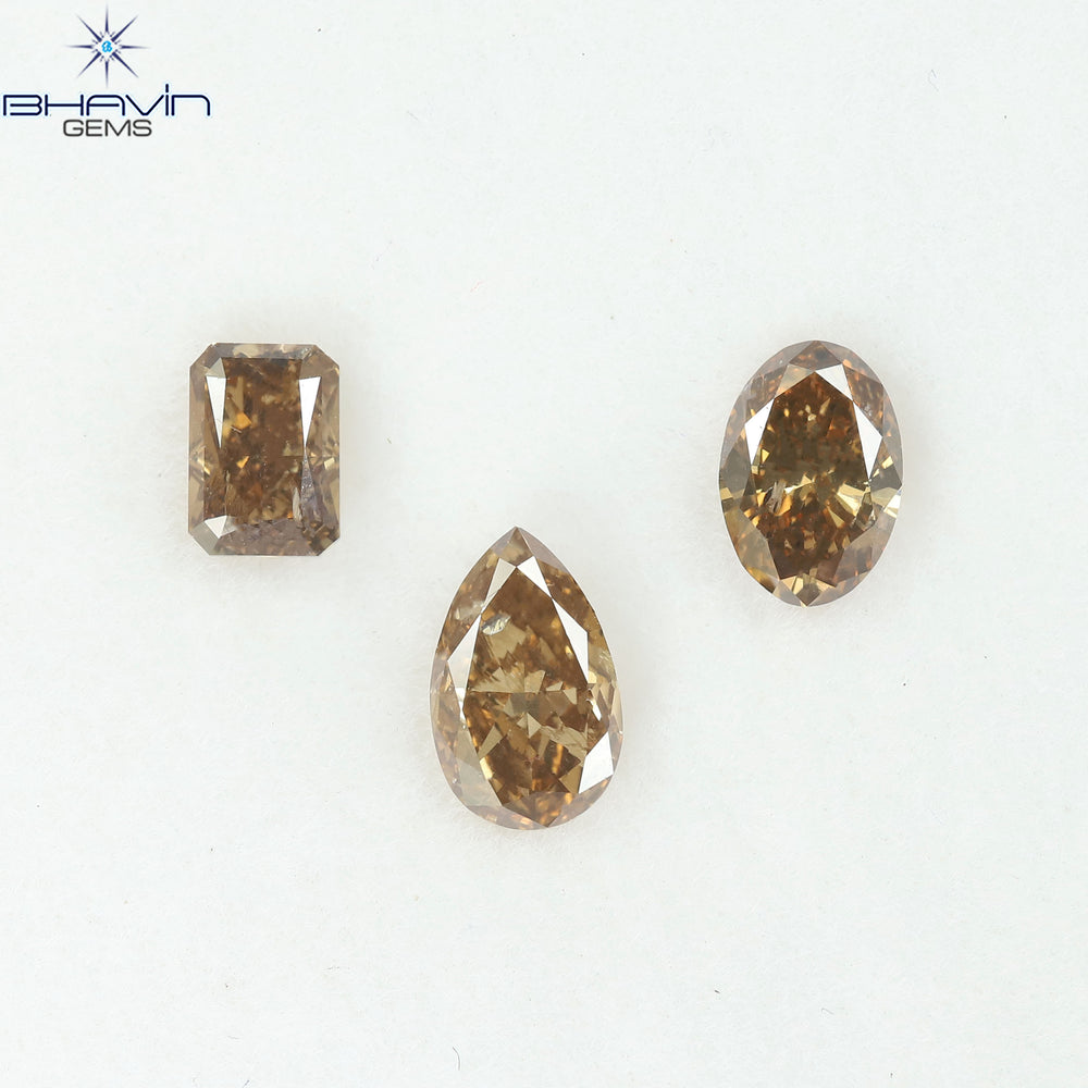 1.56 CT/3 Pcs Natural Mix Diamond Brown Color Clarity SI (7.17 MM)