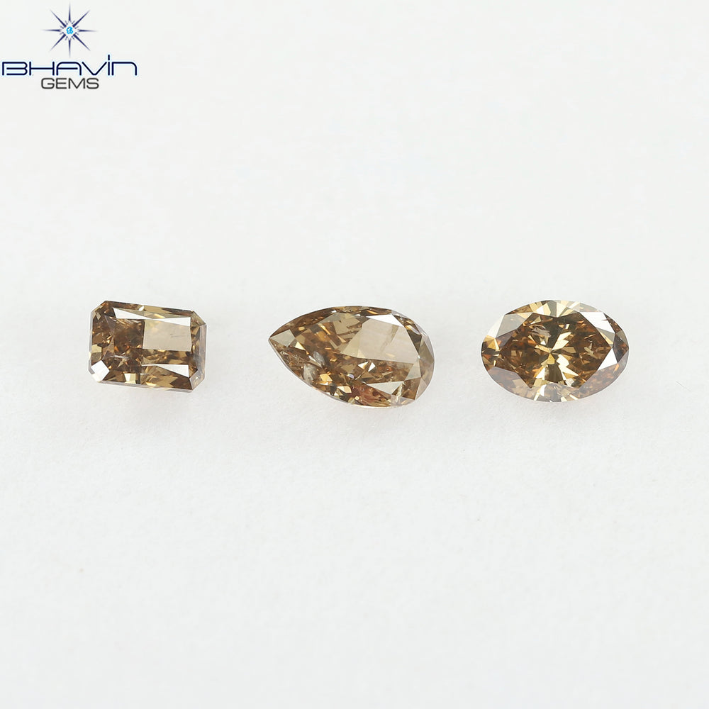1.56 CT/3 Pcs Natural Mix Diamond Brown Color Clarity SI (7.17 MM)