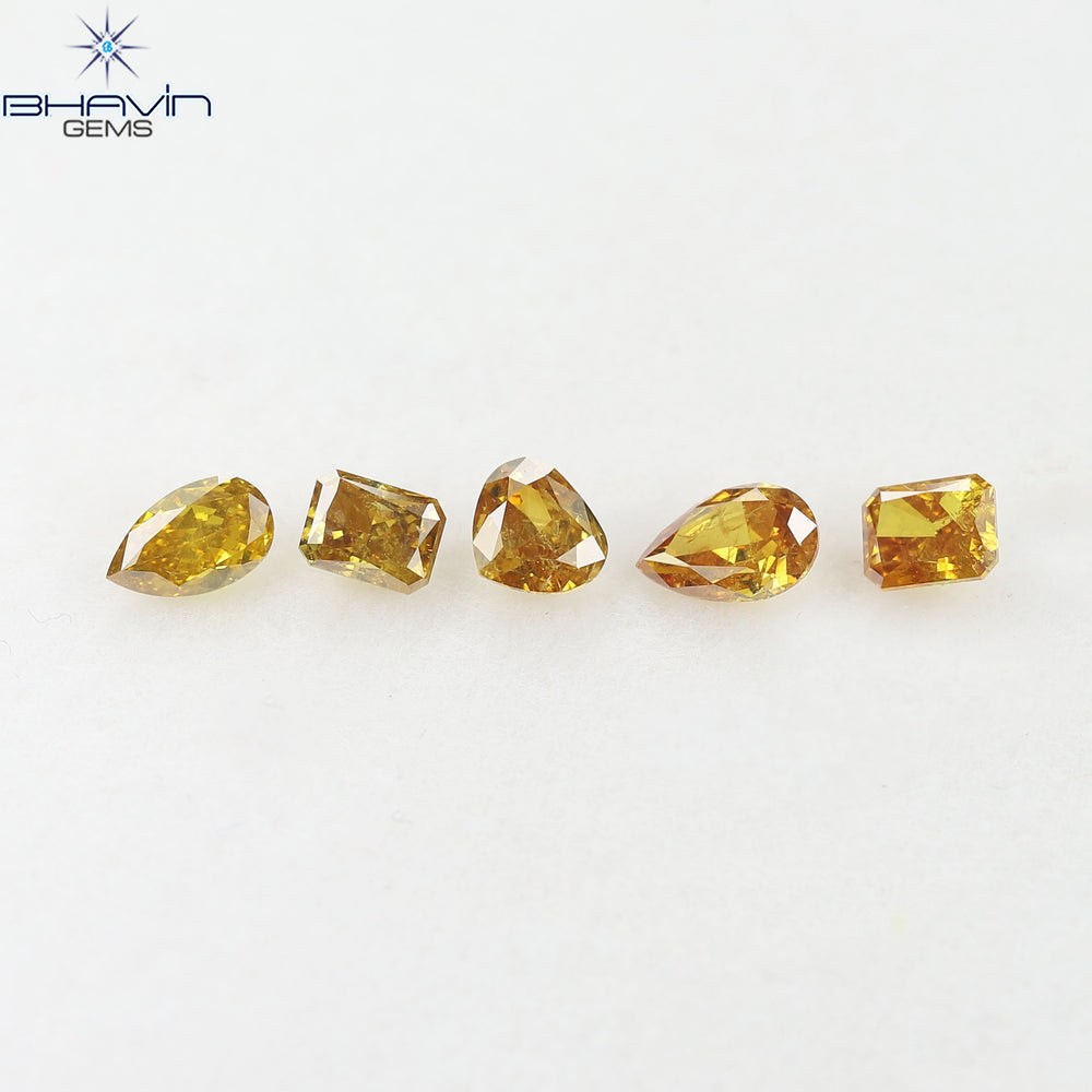 1.21 CT/5 Pcs Natural Mix Diamond Yellow-Orange Color Clarity I1 (5.20 MM)