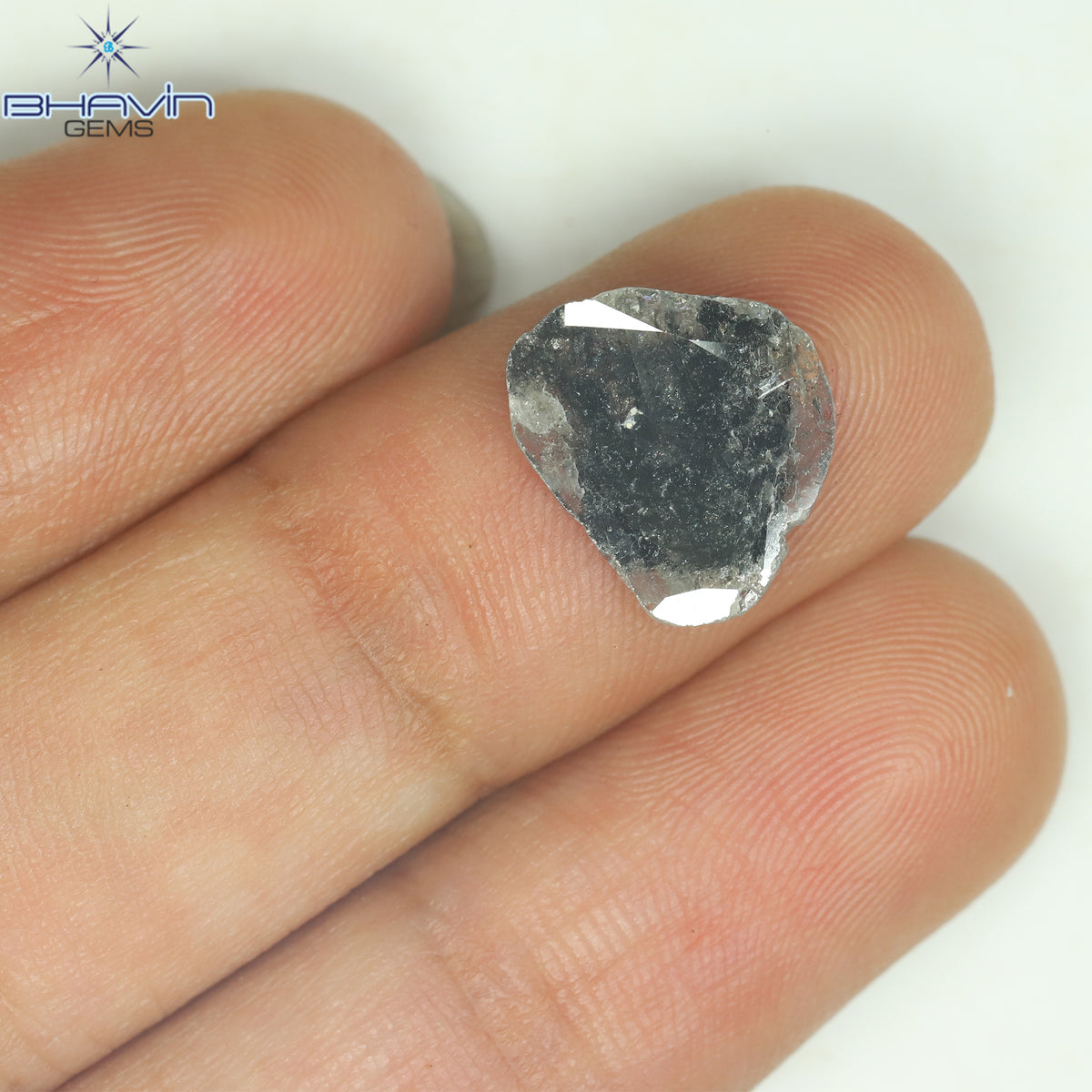 1.39 CT スライス シェイプ ナチュラル ダイヤモンド ソルト アンド ペッパー カラー I3 クラリティ (10.77 MM)