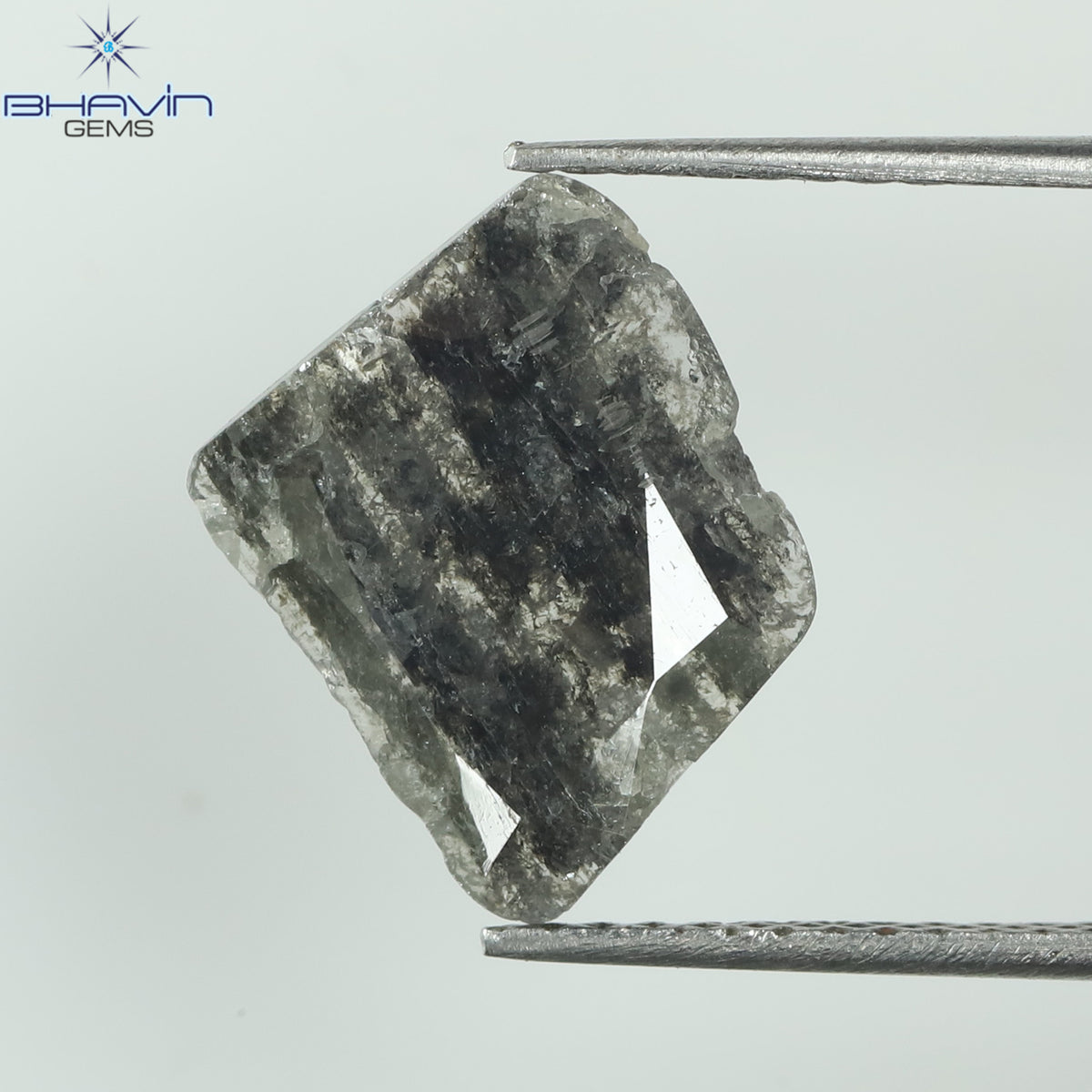 1.36 CT Natural Uncut Slice Diamond Salt and Pepper Color Clarity I3 (10.22 MM)