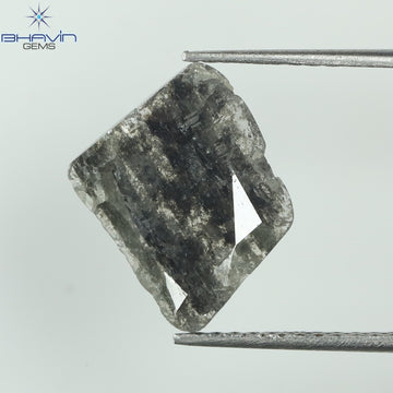 1.36 CT Natural Uncut Slice Diamond Salt and Pepper Color Clarity I3 (10.22 MM)