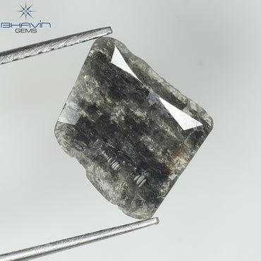 1.36 CT Uncut Slice Shape Natural Diamond Salt And Pepper Color I3 Clarity (10.22 MM)