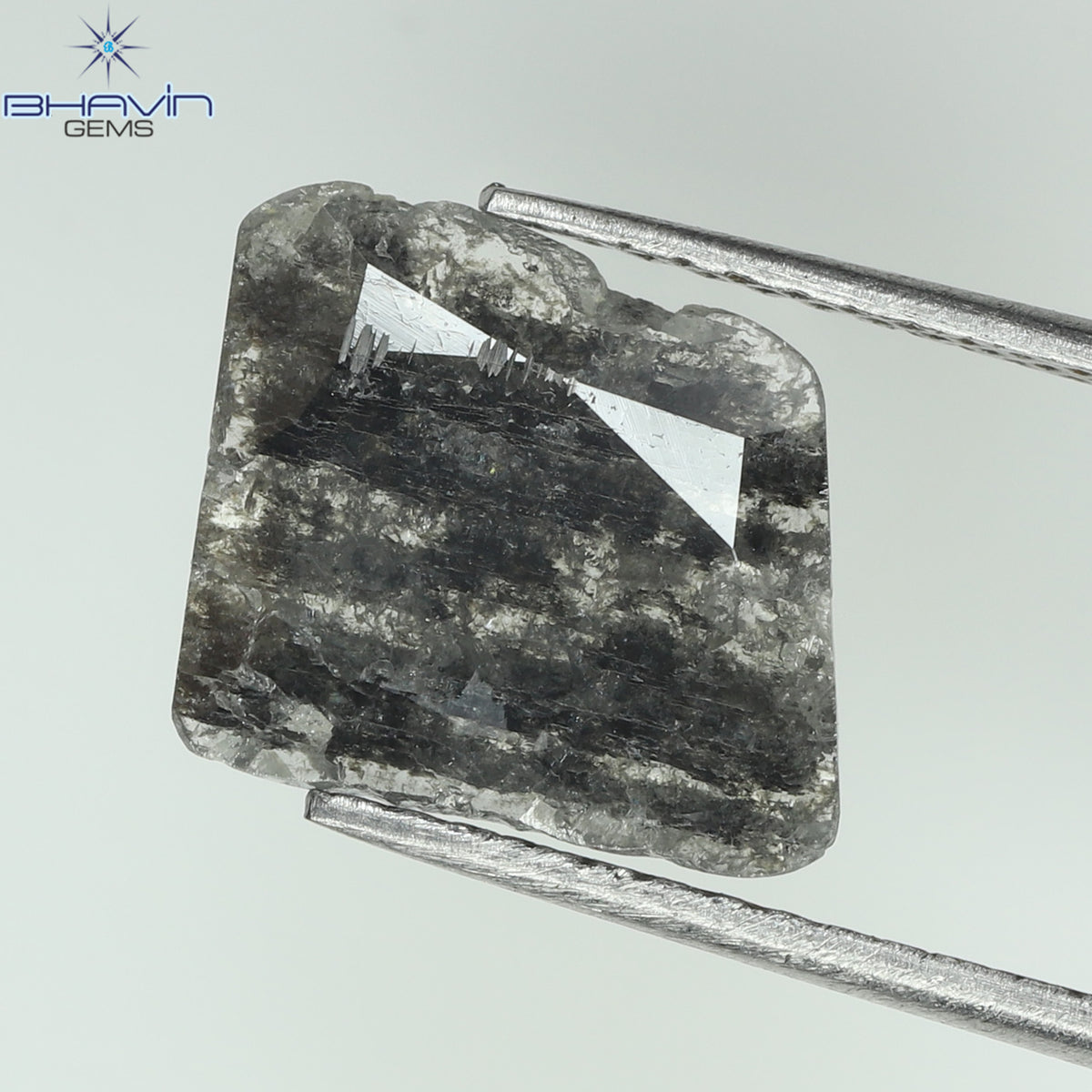 1.36 CT Natural Uncut Slice Diamond Salt and Pepper Color Clarity I3 (10.22 MM)