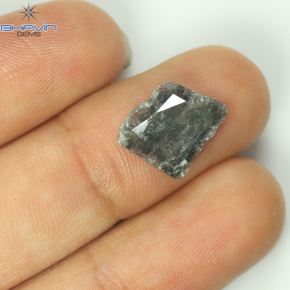 1.36 CT Uncut Slice Shape Natural Diamond Salt And Pepper Color I3 Clarity (10.22 MM)