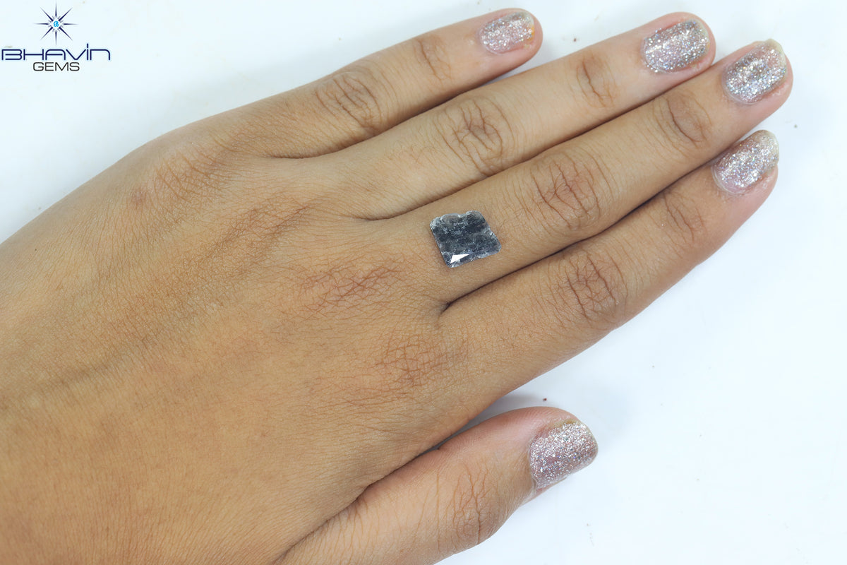 1.36 CT Natural Uncut Slice Diamond Salt and Pepper Color Clarity I3 (10.22 MM)