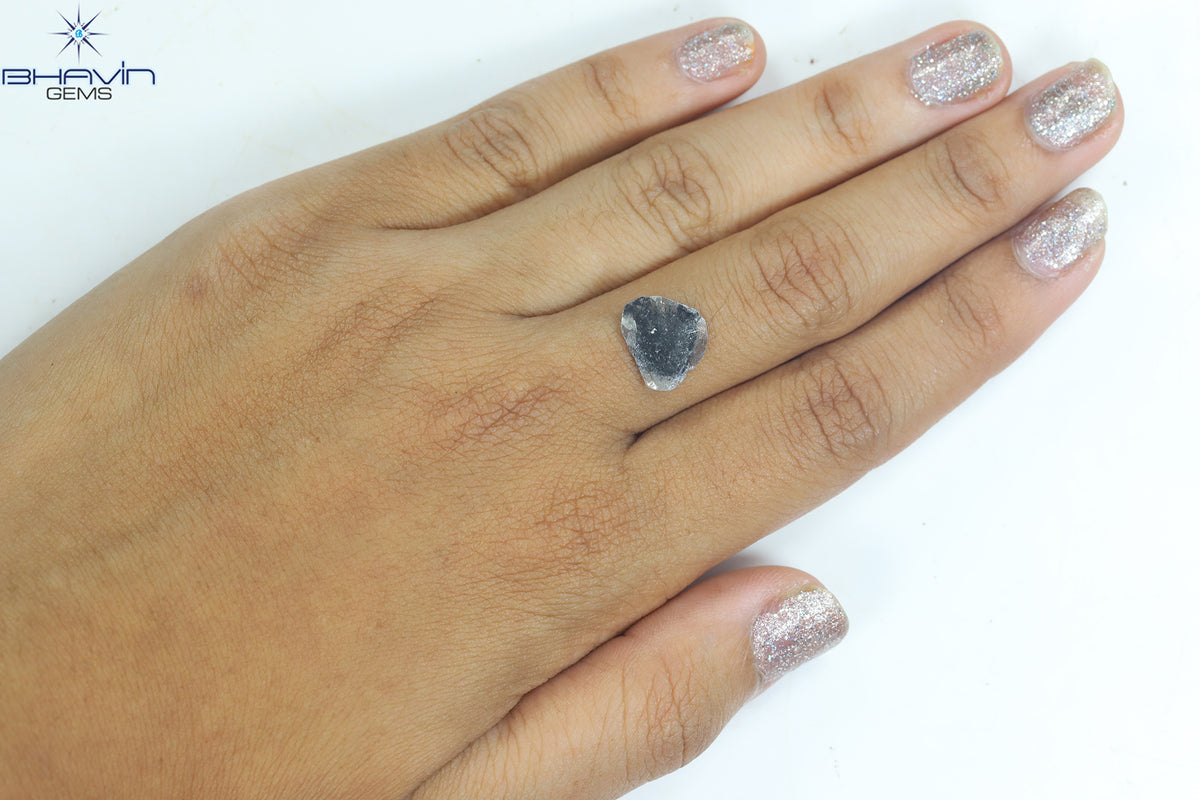 1.39 CT スライス シェイプ ナチュラル ダイヤモンド ソルト アンド ペッパー カラー I3 クラリティ (10.77 MM)