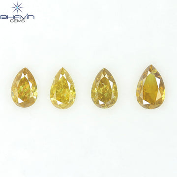 0.99 CT/4 Pcs Natural Pear Diamond Orange Color Clarity SI (5.43 MM)
