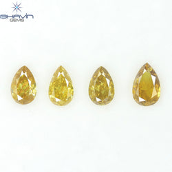 0.99 CT/4 Pcs Natural Pear Diamond Orange Color Clarity SI (5.43 MM)