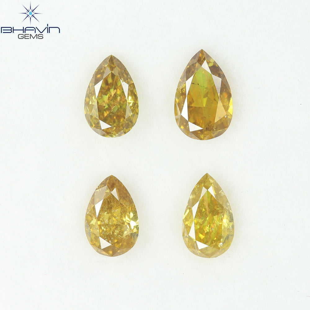 0.99 CT/4 Pcs Natural Pear Diamond Orange Color Clarity SI (5.43 MM)
