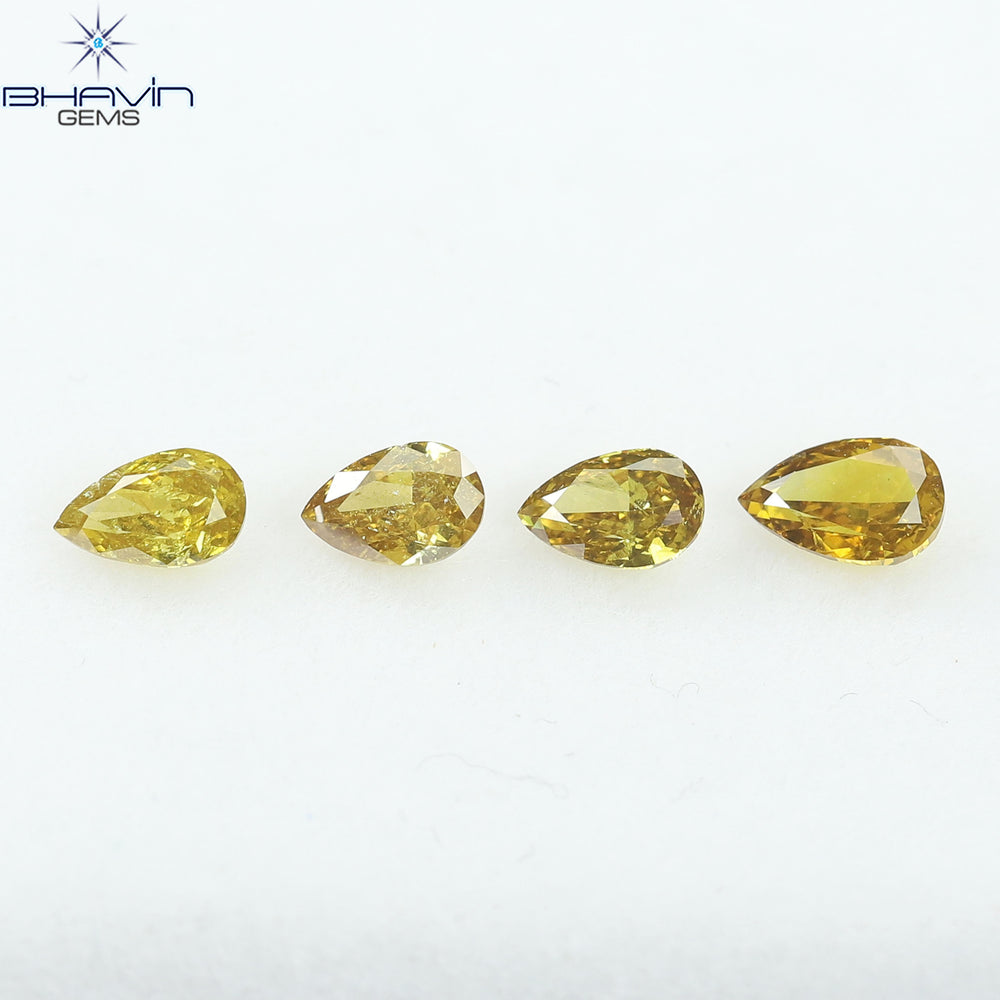 0.99 CT/4 Pcs Natural Pear Diamond Orange Color Clarity SI (5.43 MM)
