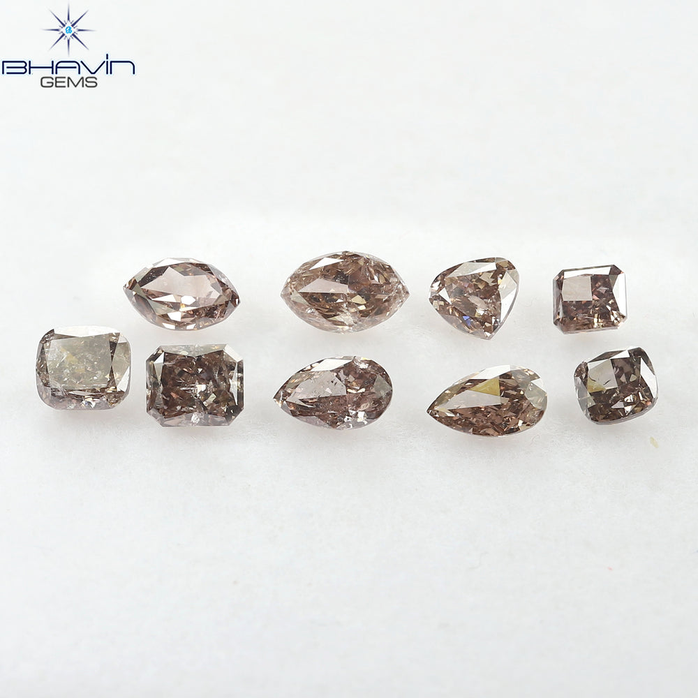 2.42 CT/9 Pcs Natural Mix Diamond Brown Pink Color Clarity SI (5.55 MM)