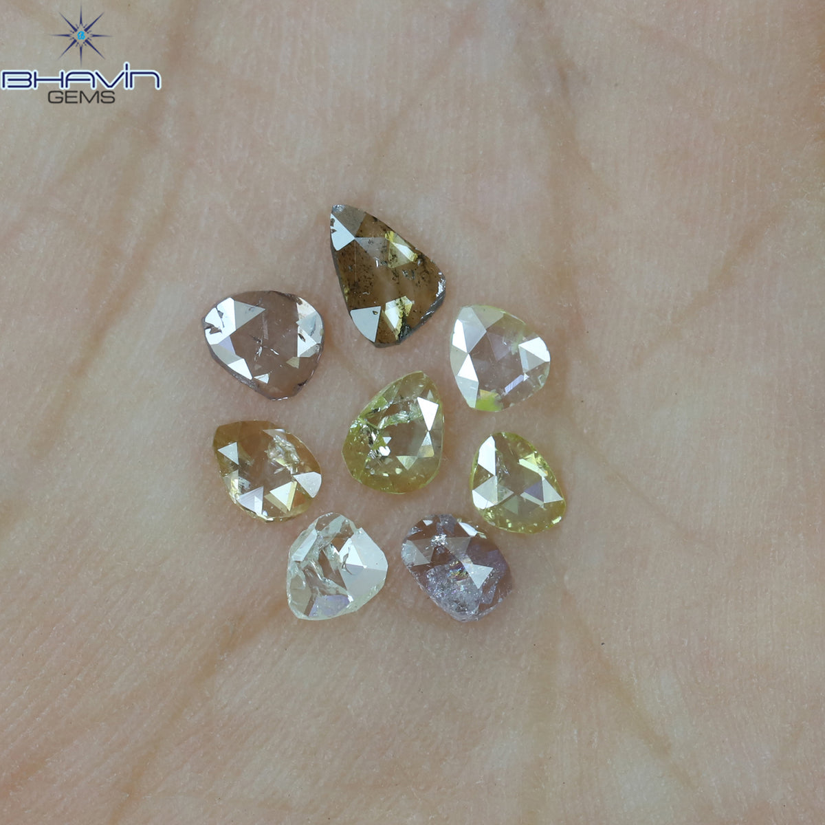 0.67 CT/8 Pcs Natural Polki Rose Cut Diamond Mix Fancy Color Clarity I2 (4.65 MM)