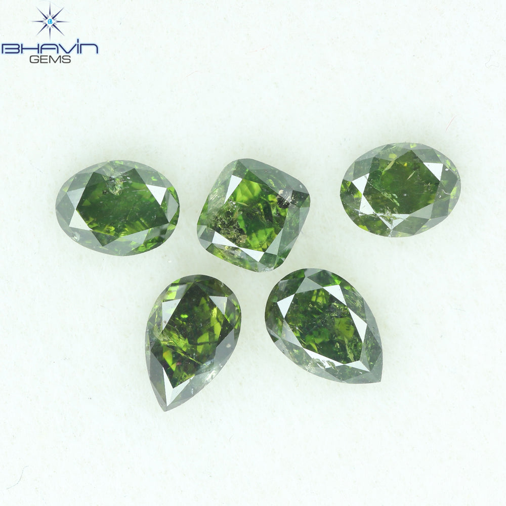1.22 CT/5 CT Mix Shape Natural Diamond Green Color I1 Clarity (4.65 MM)