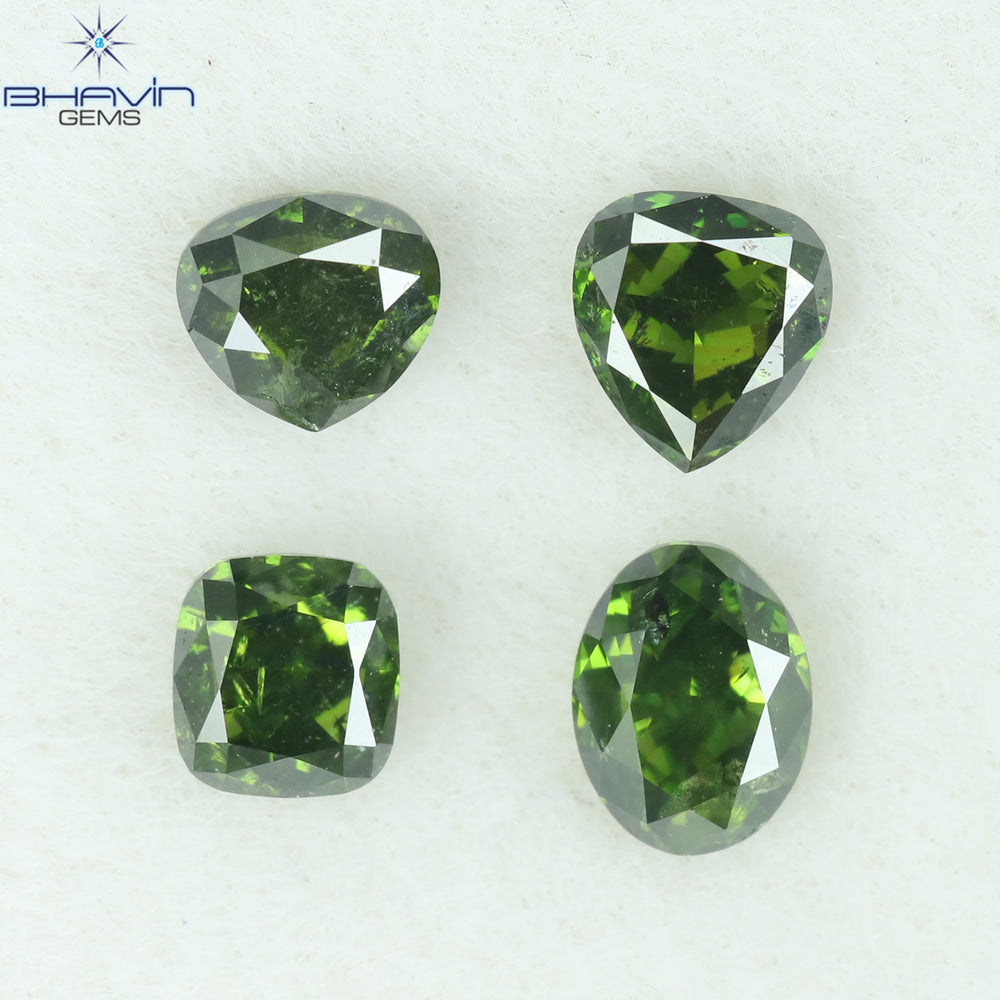 0.67 CT/4 CT Mix Shape Natural Diamond Green Color SI2 Clarity (4.00 MM)